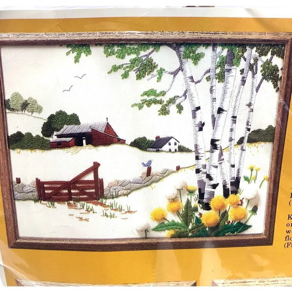 VTG NOS 1984 Creative Circle BIRCH HILL FARM 0335 Sealed Crewel Kit Persian Wool
